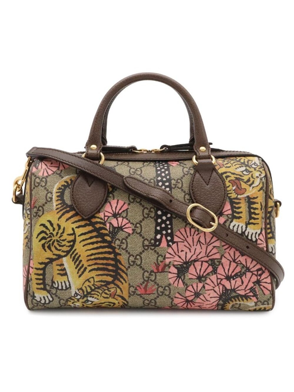 Gucci GG Supreme Bengal Tiger Mini Boston Bag 2-Way Leather Beige Brown